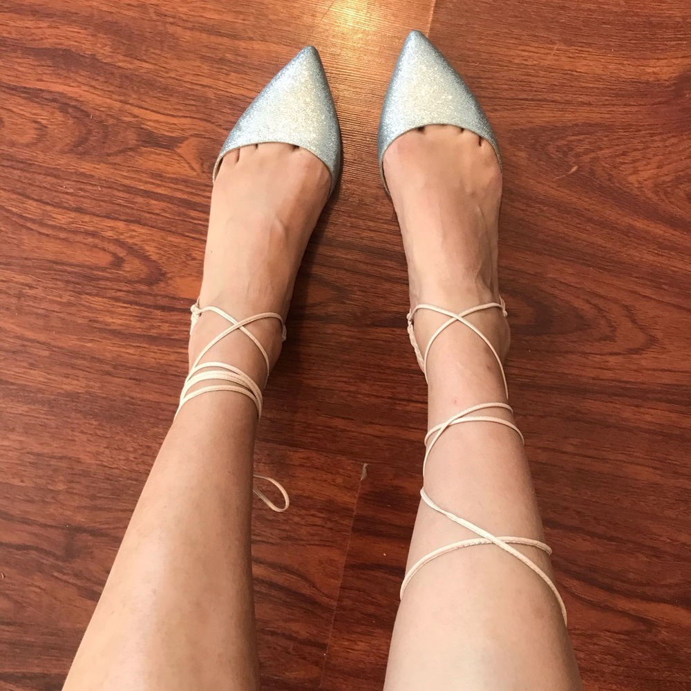 Glittery j crew silver shoe size 8 ankle tie